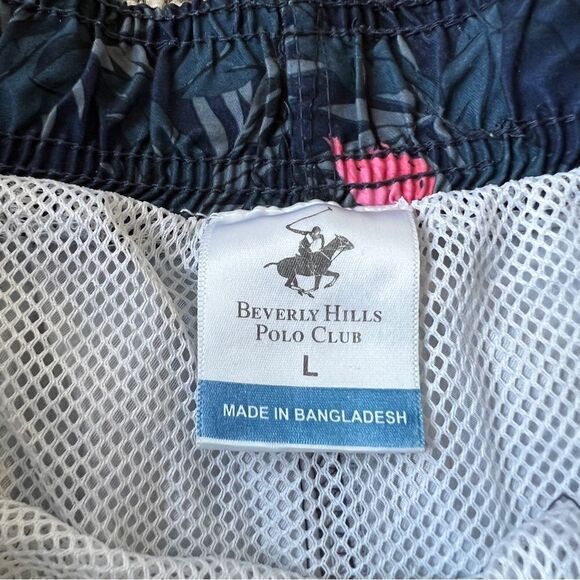Beverly Hills Polo Club Navy Pink Flamingo Swim Trunks Size Large - Picture 3 of 9
